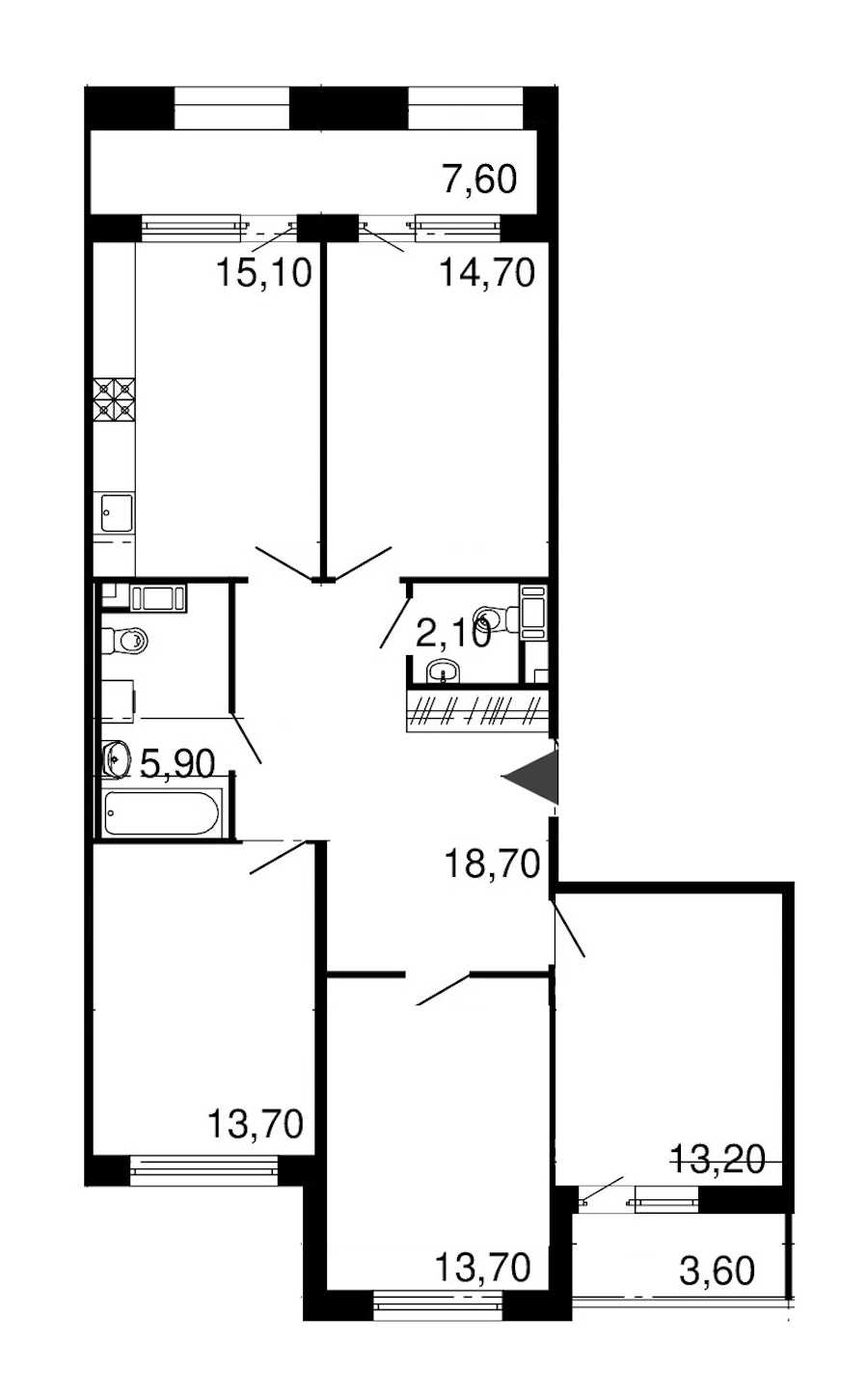 Четырехкомнатная квартира в : площадь 97.1 м2 , этаж: 7 – купить в Санкт-Петербурге